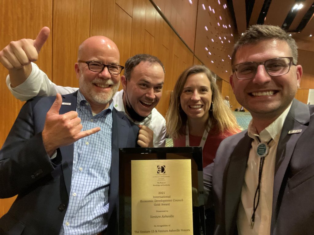 Venture Asheville Receives the GOLD award in Excellence in Economic Development in 2021. Featuring Clark Duncan, Corey Atkins, April Brown, and Jeffrey Kaplan